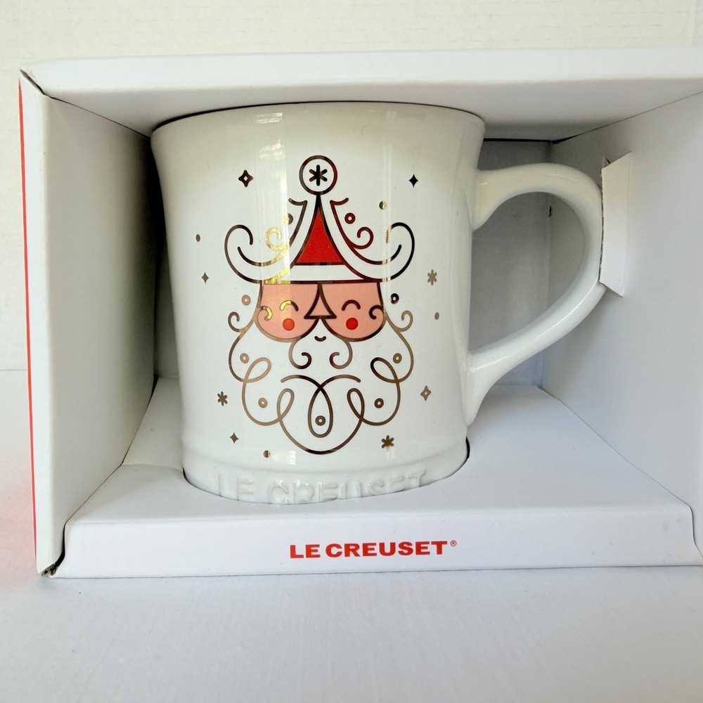 Le Creuset Coffee Mug Unisex 14oz White New Santa Noel Collection Stoneware